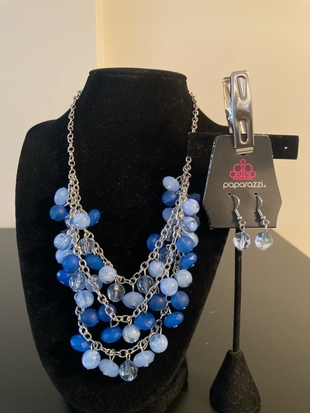 Paparazzi Blue Layered Beaded Necklace with Matching Earrings